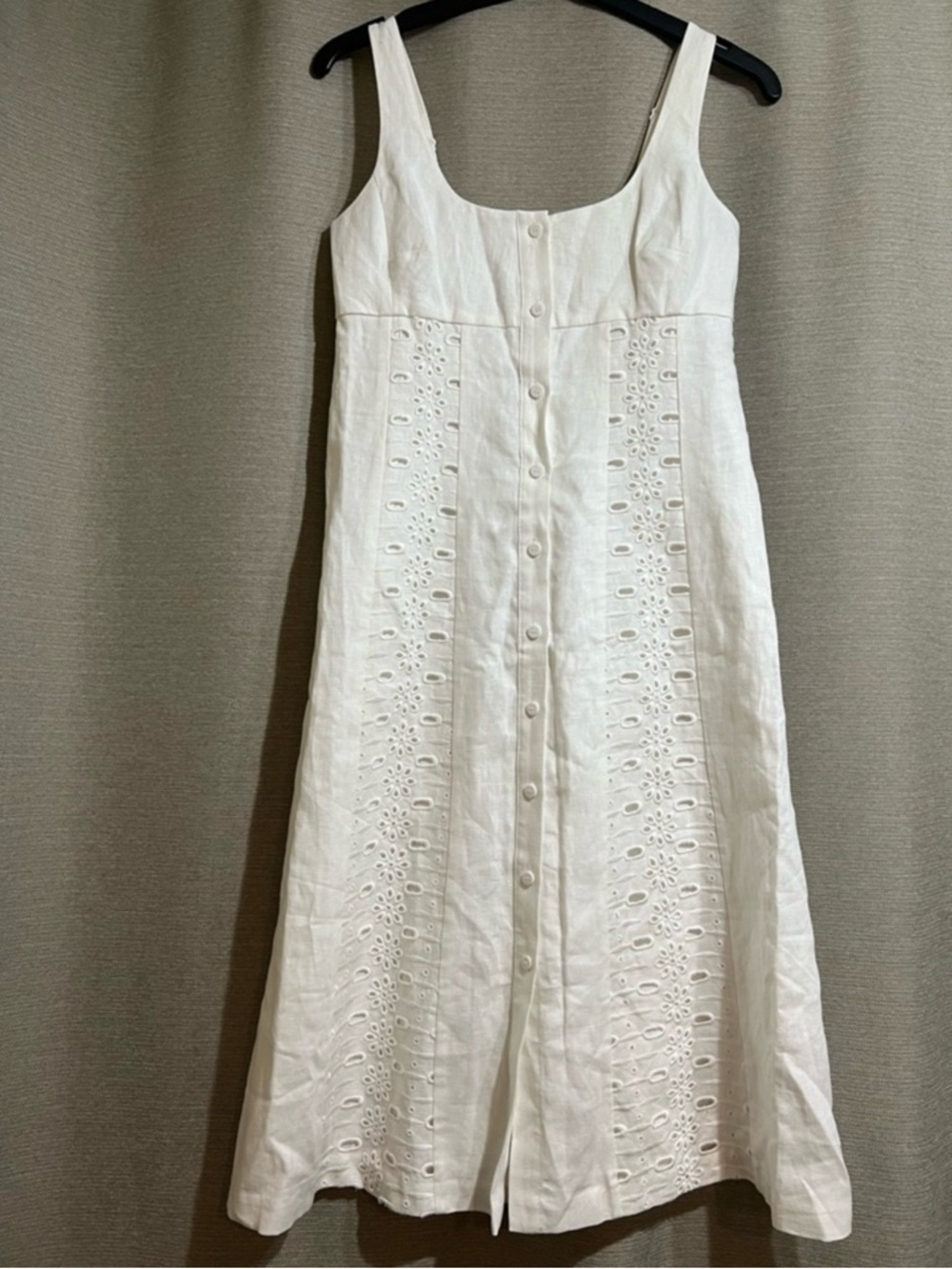 REISS Clarice Petite White Linen Eyelet Button Down Midi Dress Sz 4P Coastal - Picture 3 of 15
